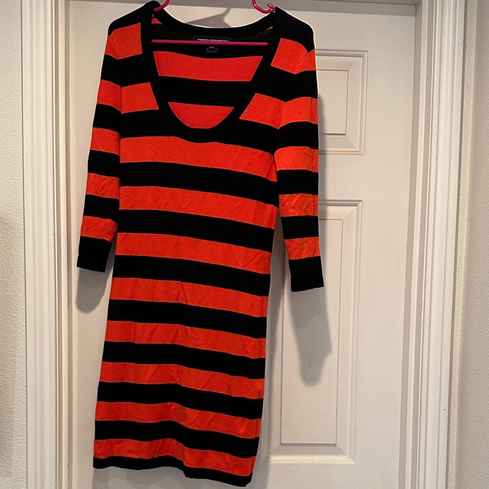 French Connection Black and Orange Long Sleeve Dress